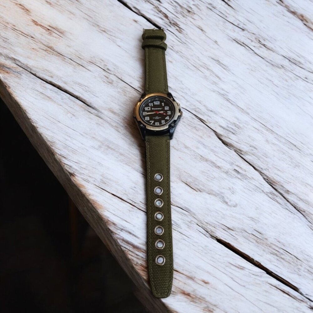 2022 Discovery Channel Promotional Quartz Crystal Watch, Khaki Army Green Strap